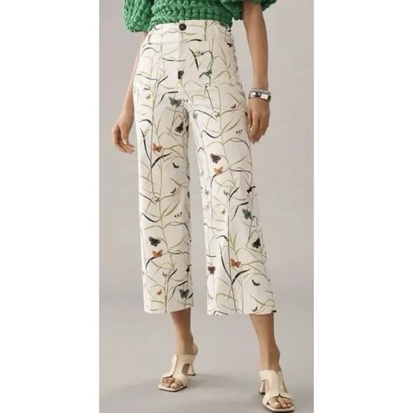 Maeve Anthropologie Colette High-Rise Wide-leg Cropped Butterfly Pants Floral 31